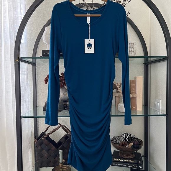 NWT Anthropologie Daily Practice ruched dress Navy Marin XL - Picture 4 of 10